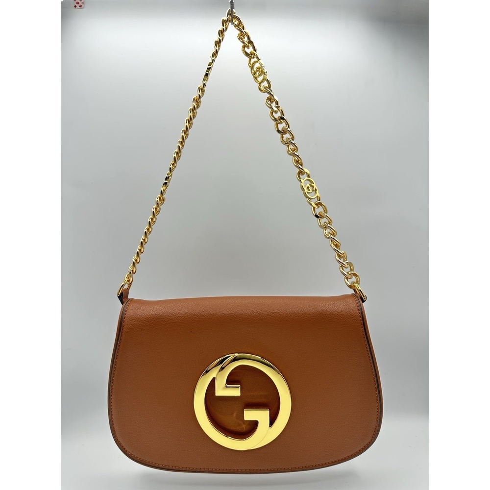 Gucci Blondie Shoulder Bag Camel Brown Leather Gold Hardware Designer Purse